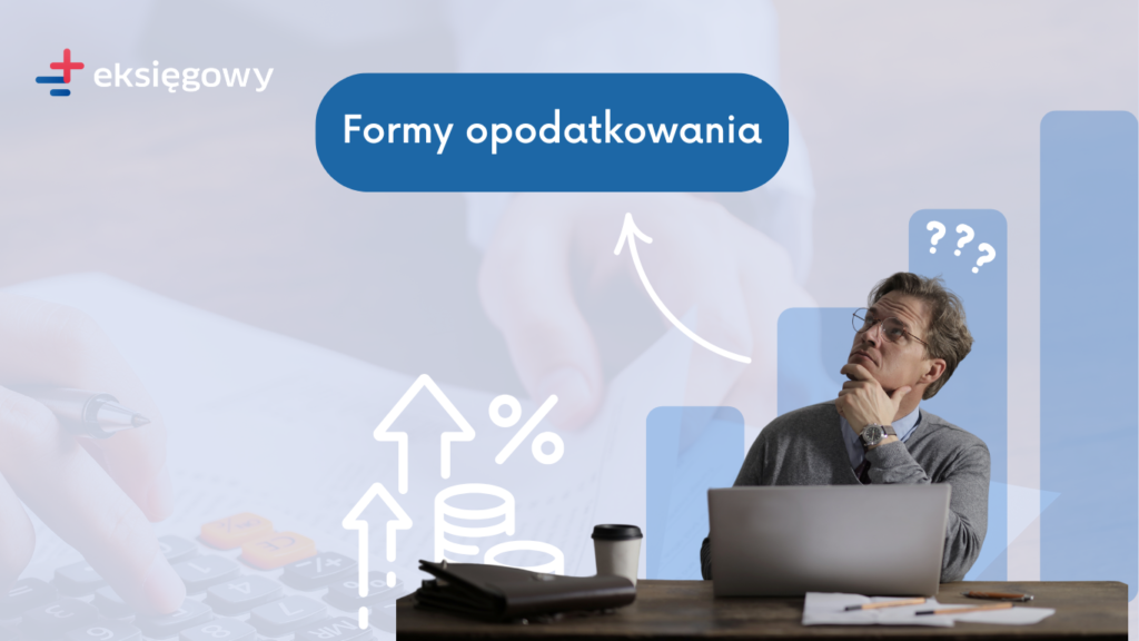 Infografika form opodatkowania dla JDG w 2025 roku z ikonami procentów, wzrostu finansowego i zastanawiającego się przedsiębiorcy, obrazująca wybór skali podatkowej, podatku liniowego i ryczałtu